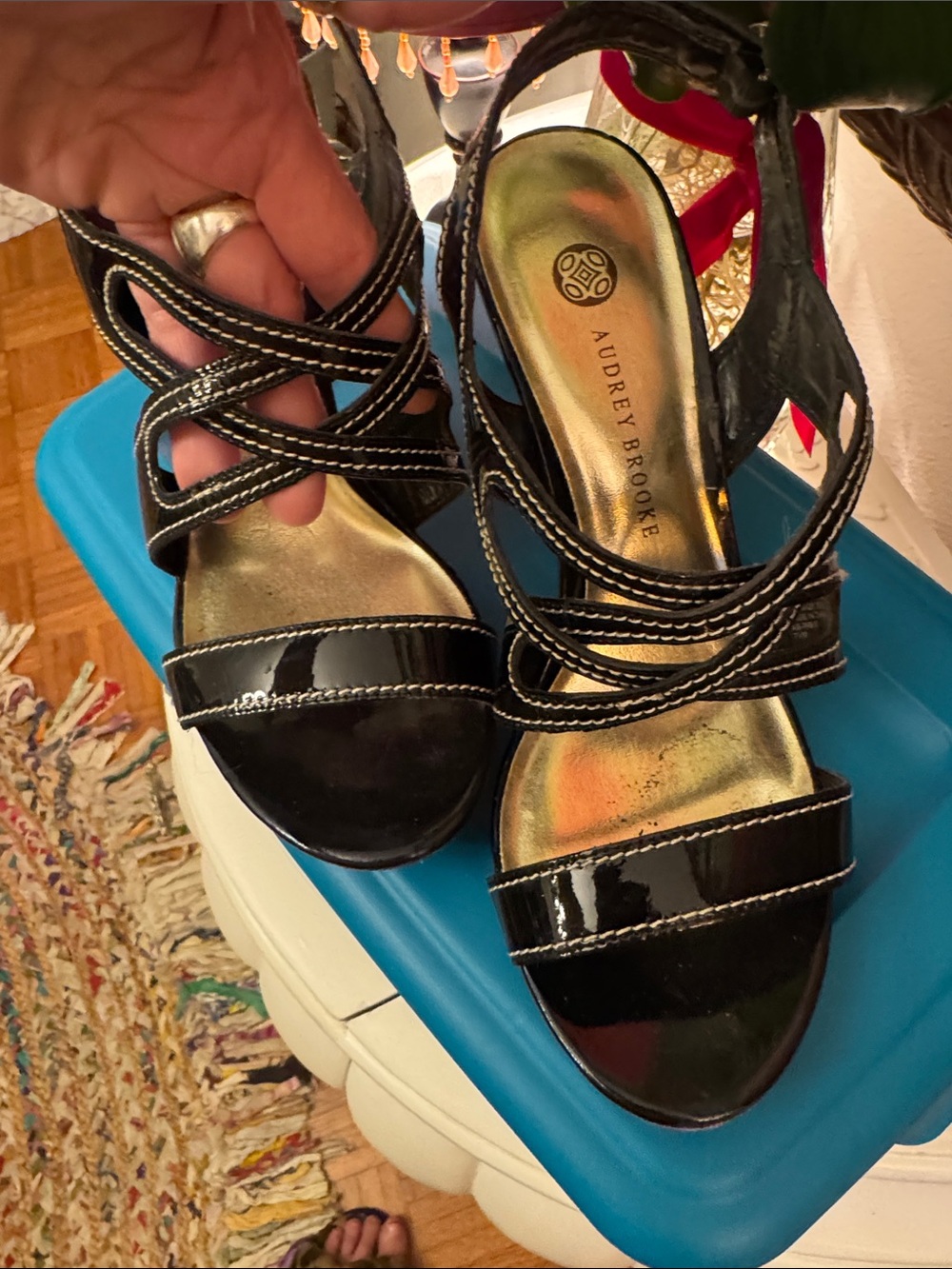 Audrey Brooke Black Patent Strappy Heels